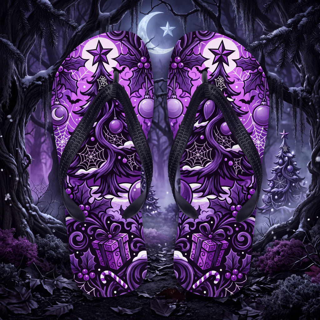 Purple Gothmas Flip Flops | Gothic Christmas Spooky Holiday Sandals