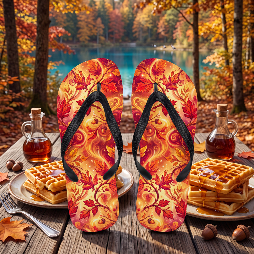 Autumn Leaf Flip Flops | Red Orange Golden Fall Sandals