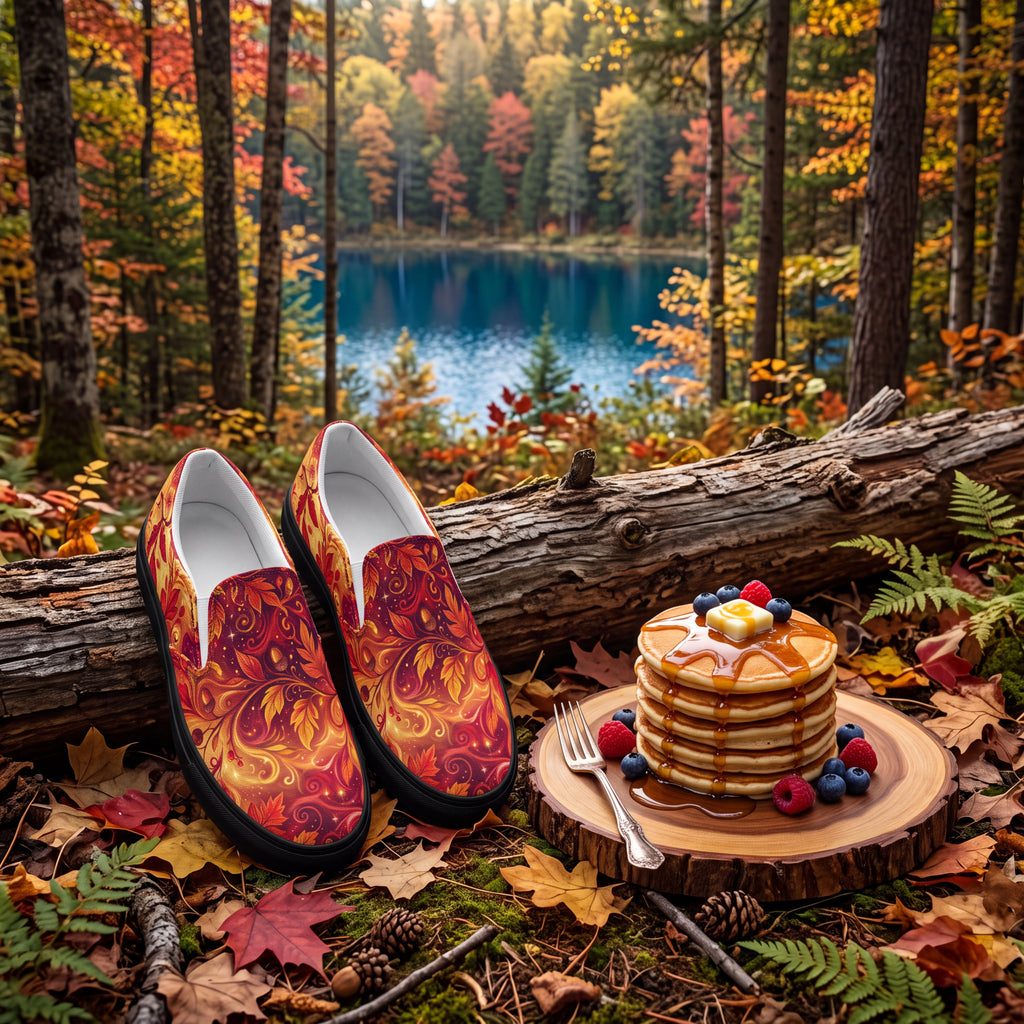 Women's Autumn Leaves Slip-On Shoes – Burnt Orange, Burgundy & Gold Fall Canvas Sneakers