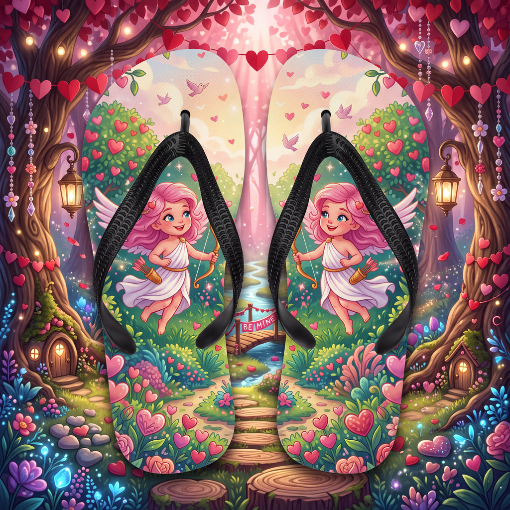 Cupid Girl Flip Flops - Pink Heart Garden Valentine Sandals