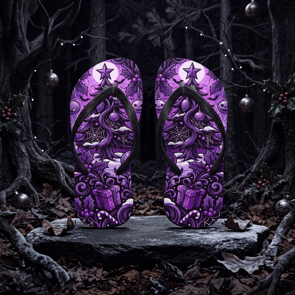 Purple Gothmas Flip Flops | Gothic Christmas Spooky Holiday Sandals