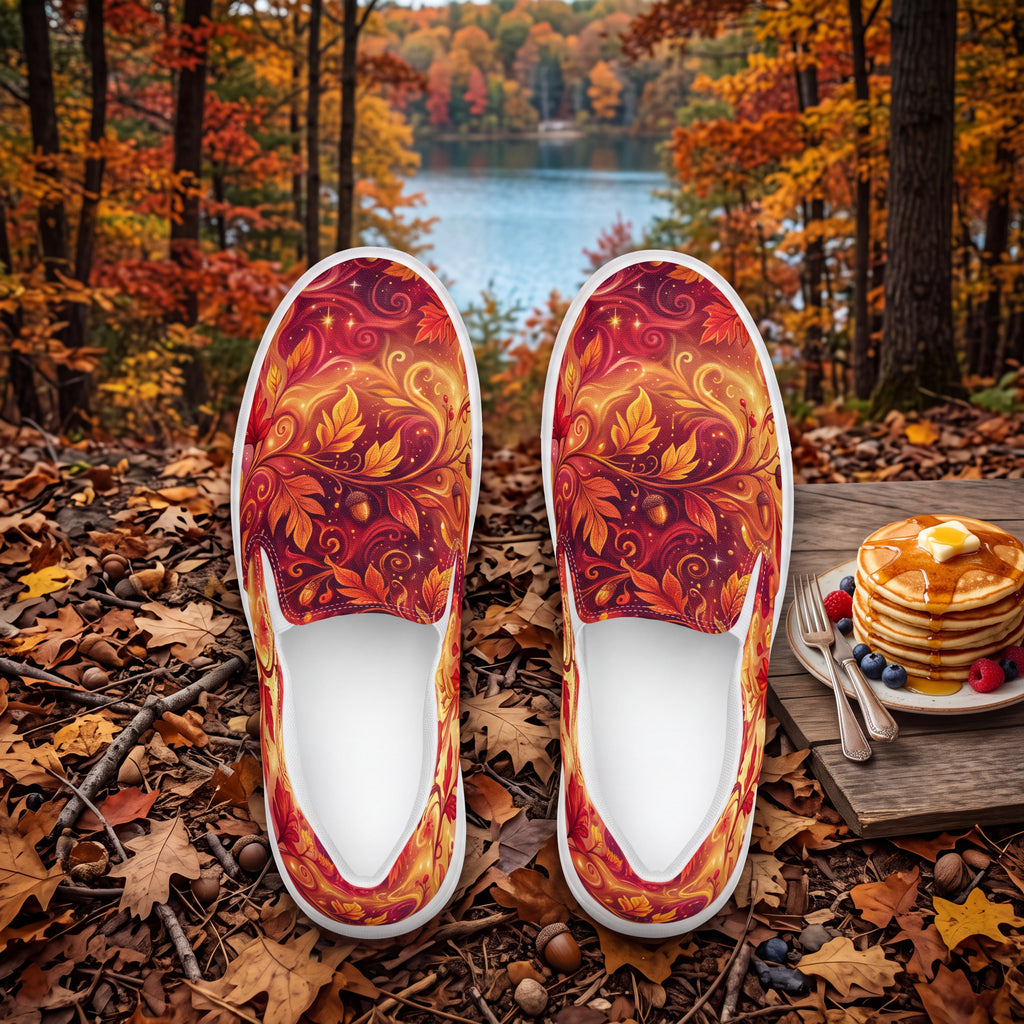 Women's Autumn Leaves Slip-On Shoes – Burnt Orange, Burgundy & Gold Fall Canvas Sneakers