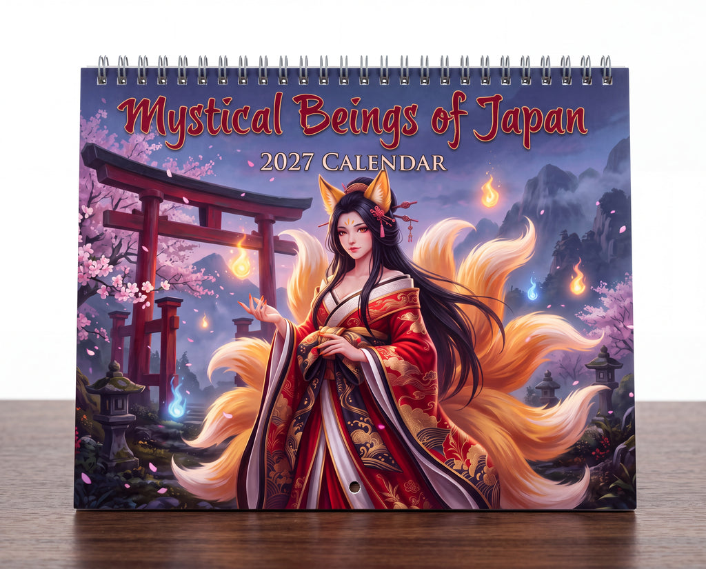 Mystical Beings of Japan 2027 Wall Calendar – Japanese Yokai, Kitsune, Oni & Folklore Fantasy Art