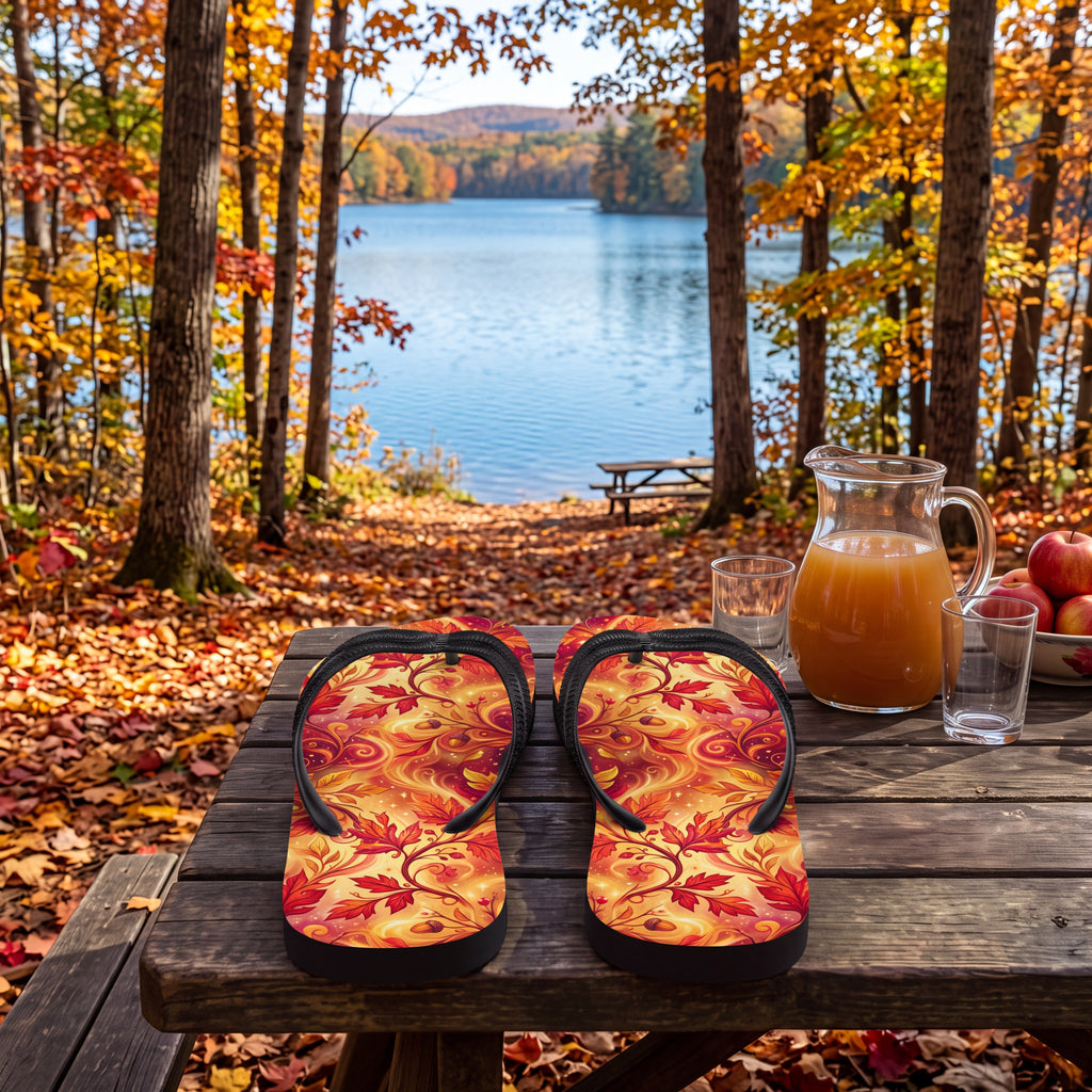 Autumn Leaf Flip Flops | Red Orange Golden Fall Sandals