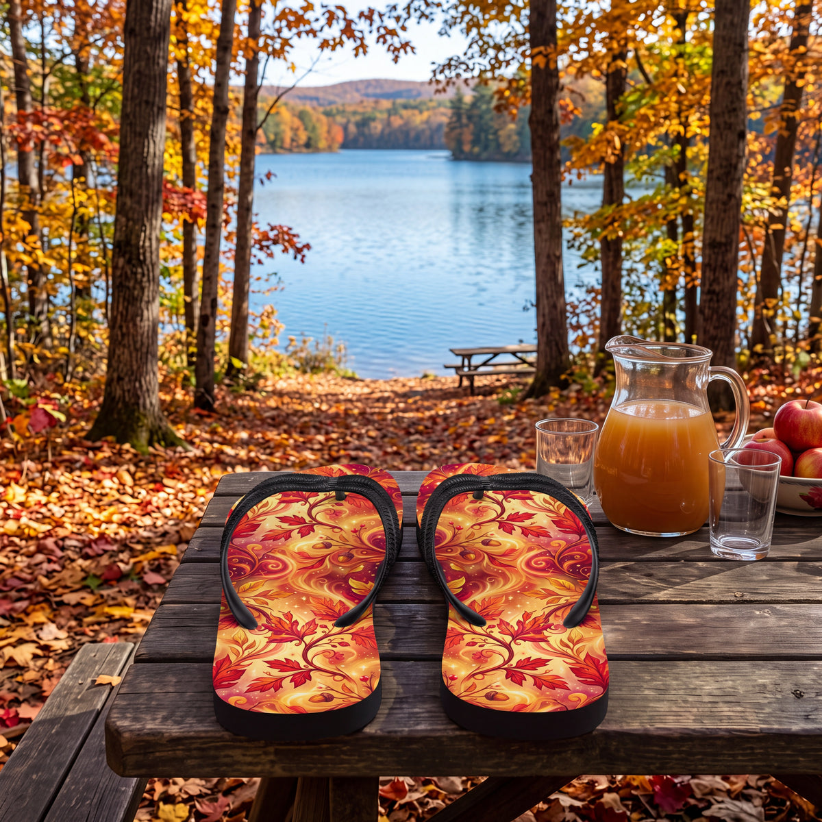 Autumn Leaf Flip Flops | Red Orange Golden Fall Sandals