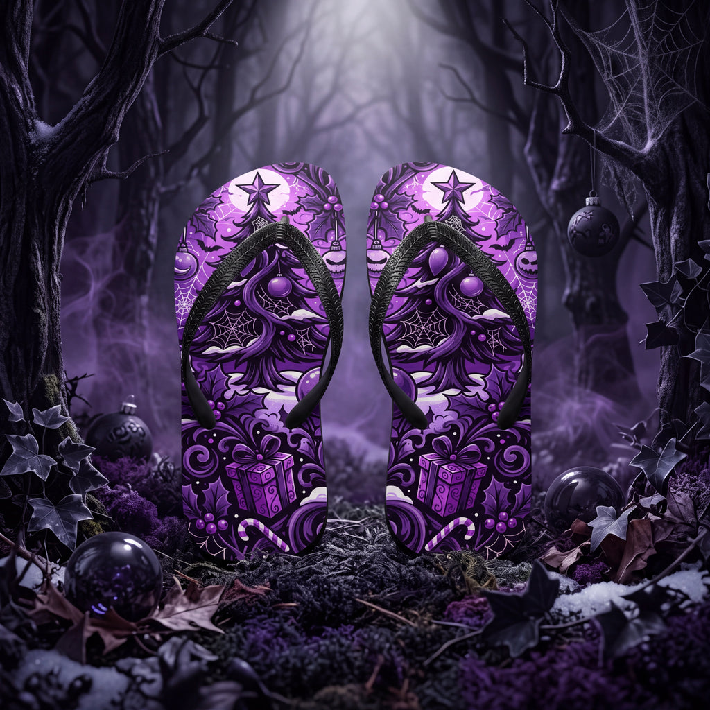 Purple Gothmas Flip Flops | Gothic Christmas Spooky Holiday Sandals