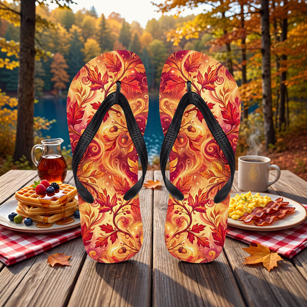 Autumn Leaf Flip Flops | Red Orange Golden Fall Sandals