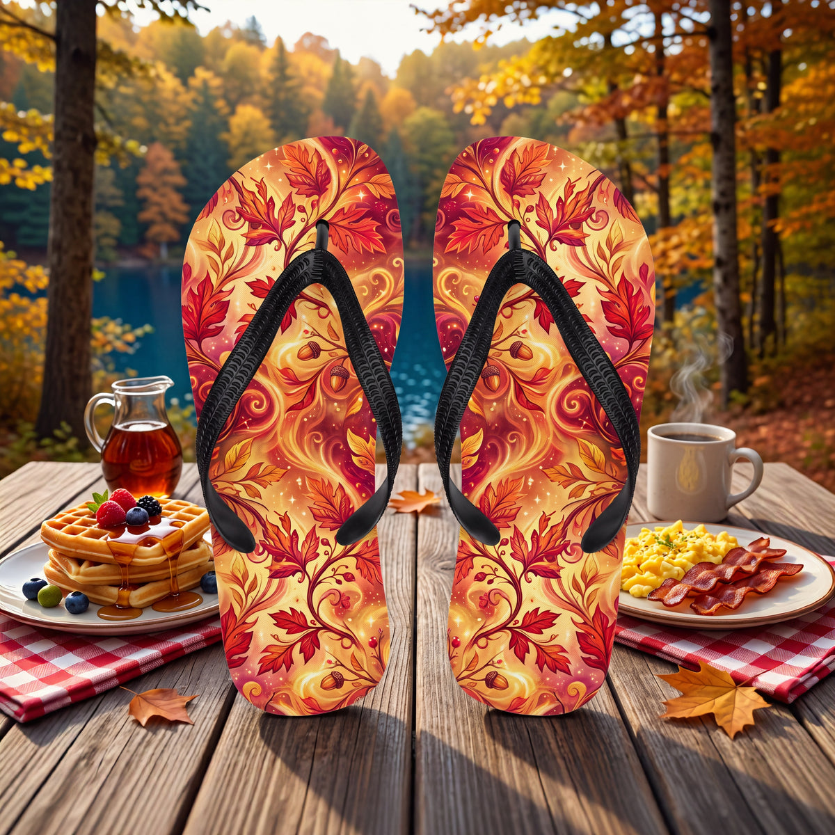 Autumn Leaf Flip Flops | Red Orange Golden Fall Sandals