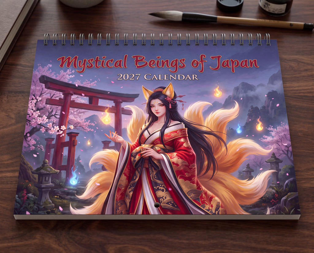 Mystical Beings of Japan 2027 Wall Calendar – Japanese Yokai, Kitsune, Oni & Folklore Fantasy Art