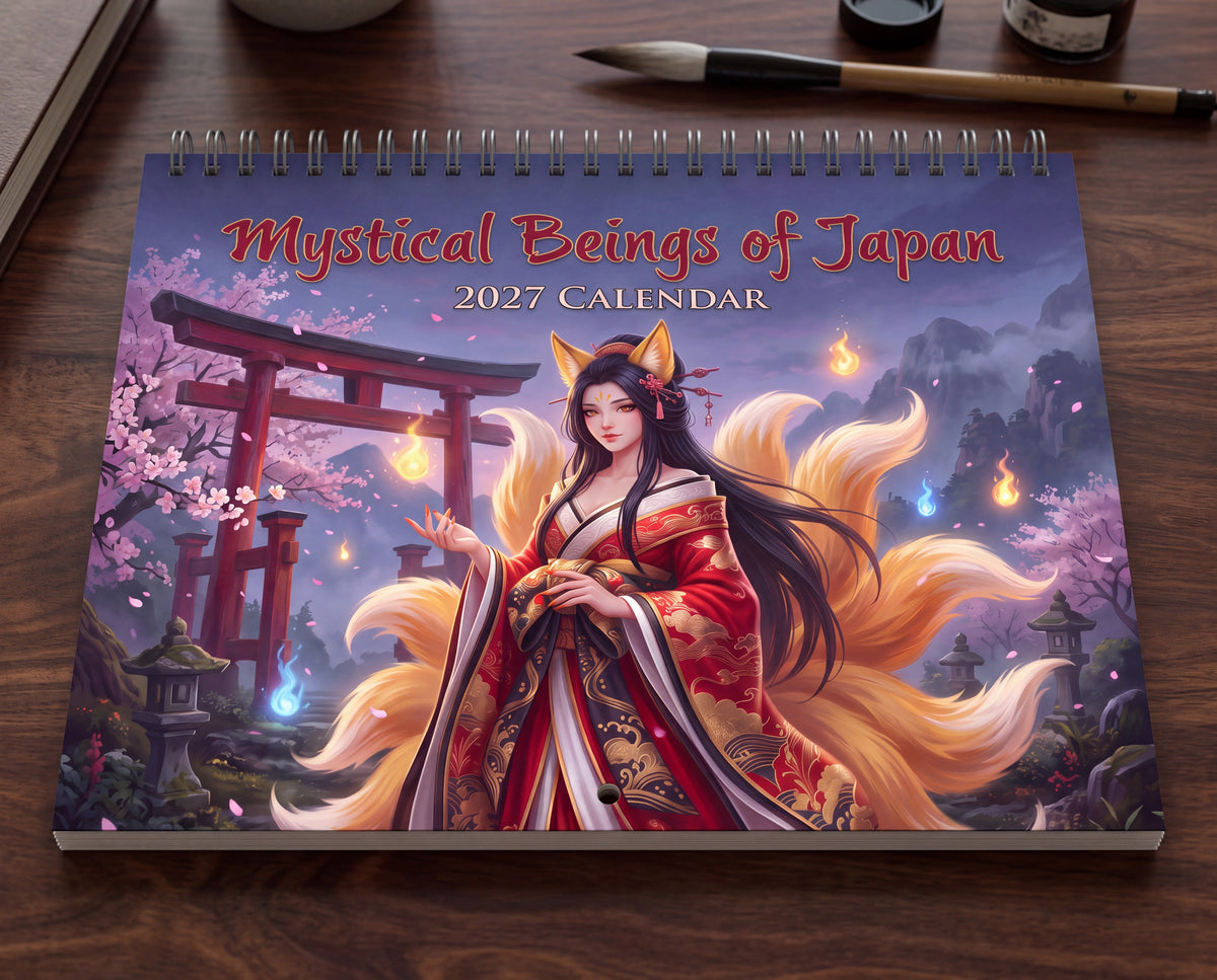 Mystical Beings of Japan 2027 Wall Calendar – Japanese Yokai, Kitsune, Oni & Folklore Fantasy Art