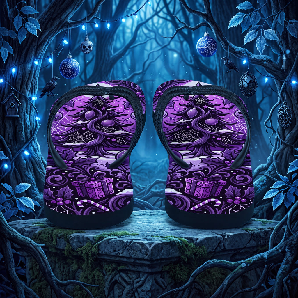 Purple Gothmas Flip Flops | Gothic Christmas Spooky Holiday Sandals