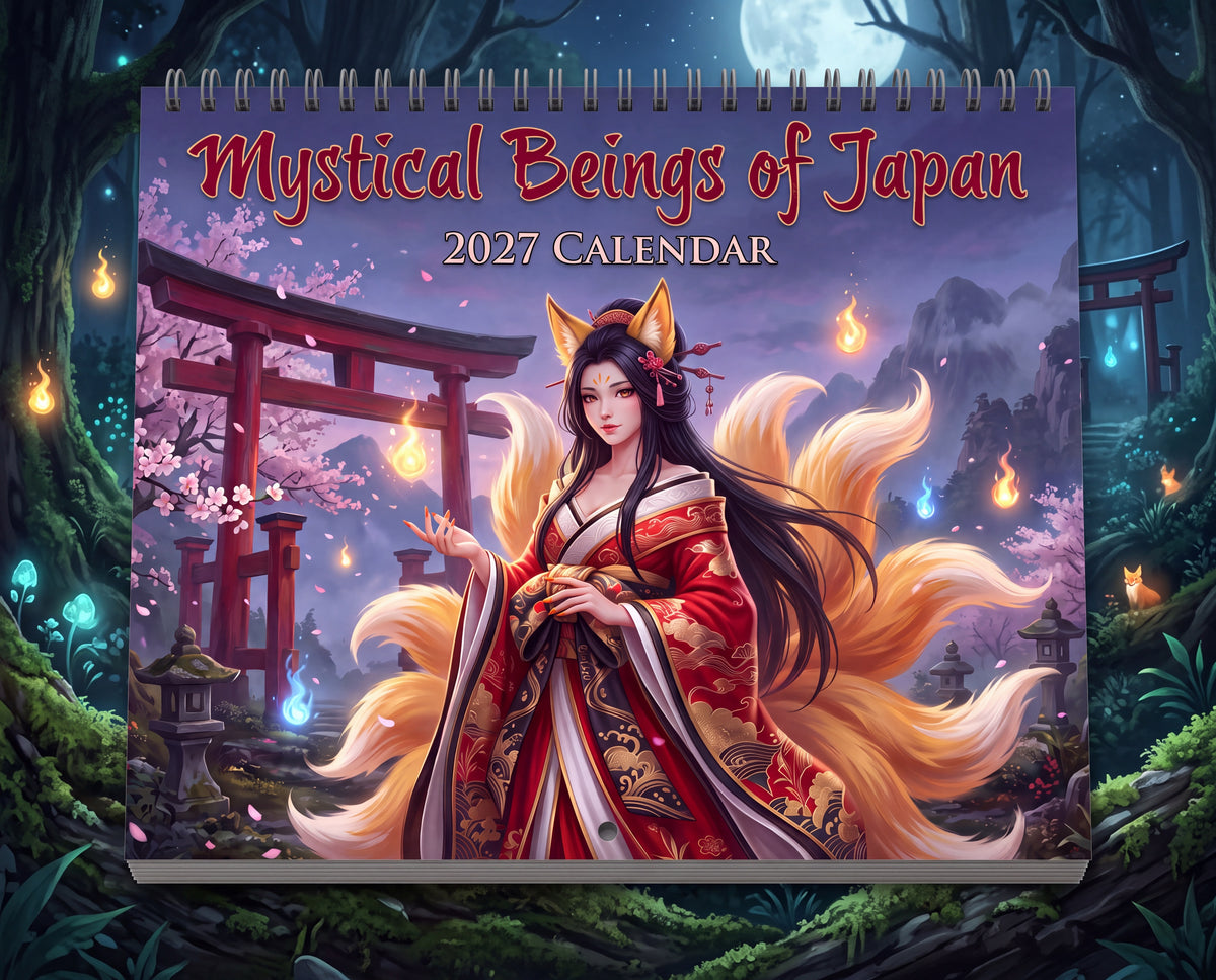 Mystical Beings of Japan 2027 Wall Calendar – Japanese Yokai, Kitsune, Oni & Folklore Fantasy Art