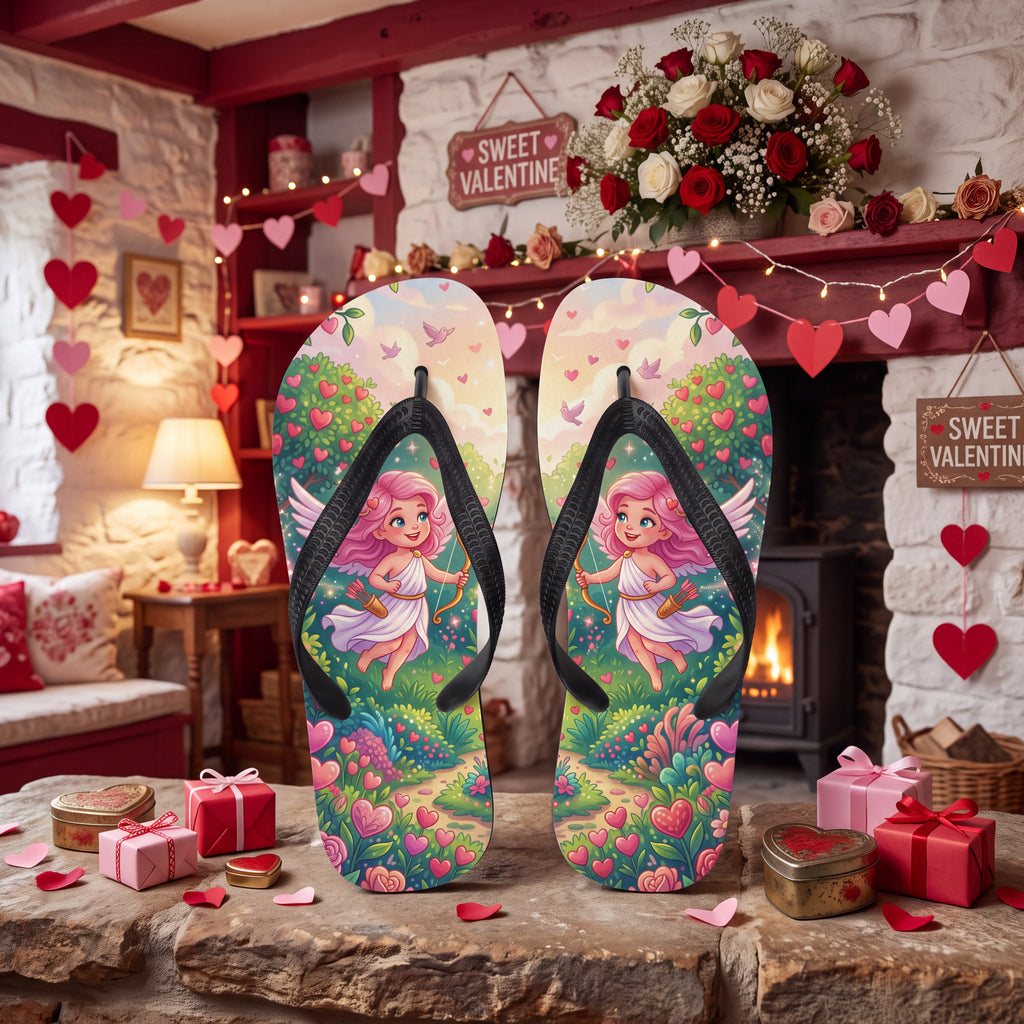 Cupid Girl Flip Flops - Pink Heart Garden Valentine Sandals