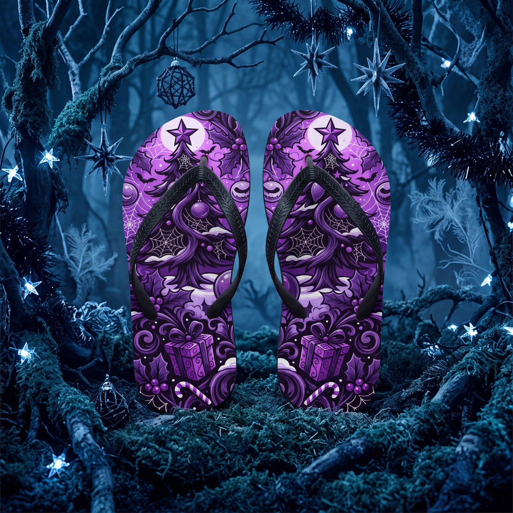 Purple Gothmas Flip Flops | Gothic Christmas Spooky Holiday Sandals