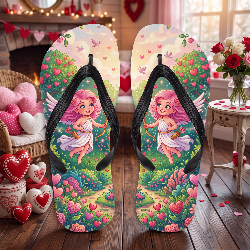 Cupid Girl Flip Flops - Pink Heart Garden Valentine Sandals