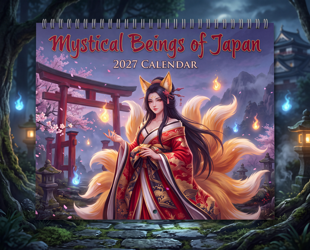 Mystical Beings of Japan 2027 Wall Calendar – Japanese Yokai, Kitsune, Oni & Folklore Fantasy Art