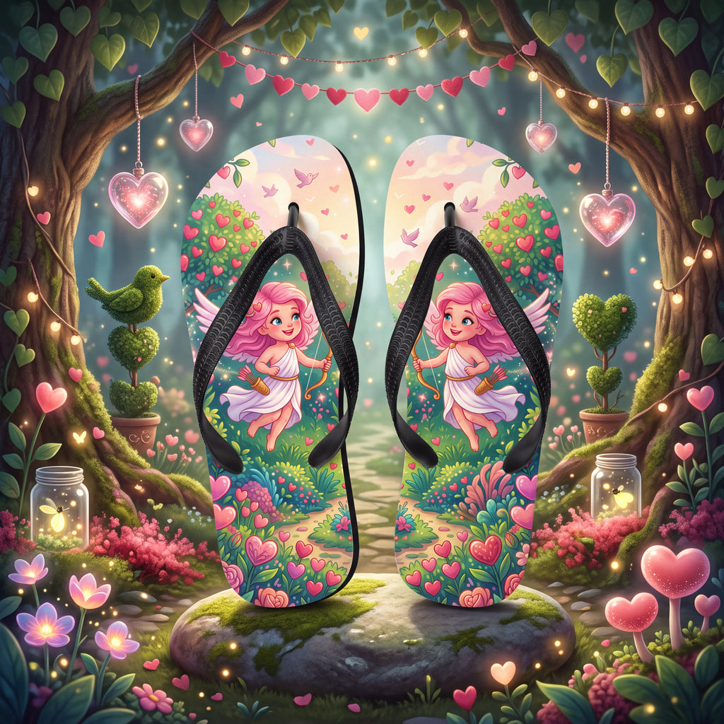 Cupid Girl Flip Flops - Pink Heart Garden Valentine Sandals