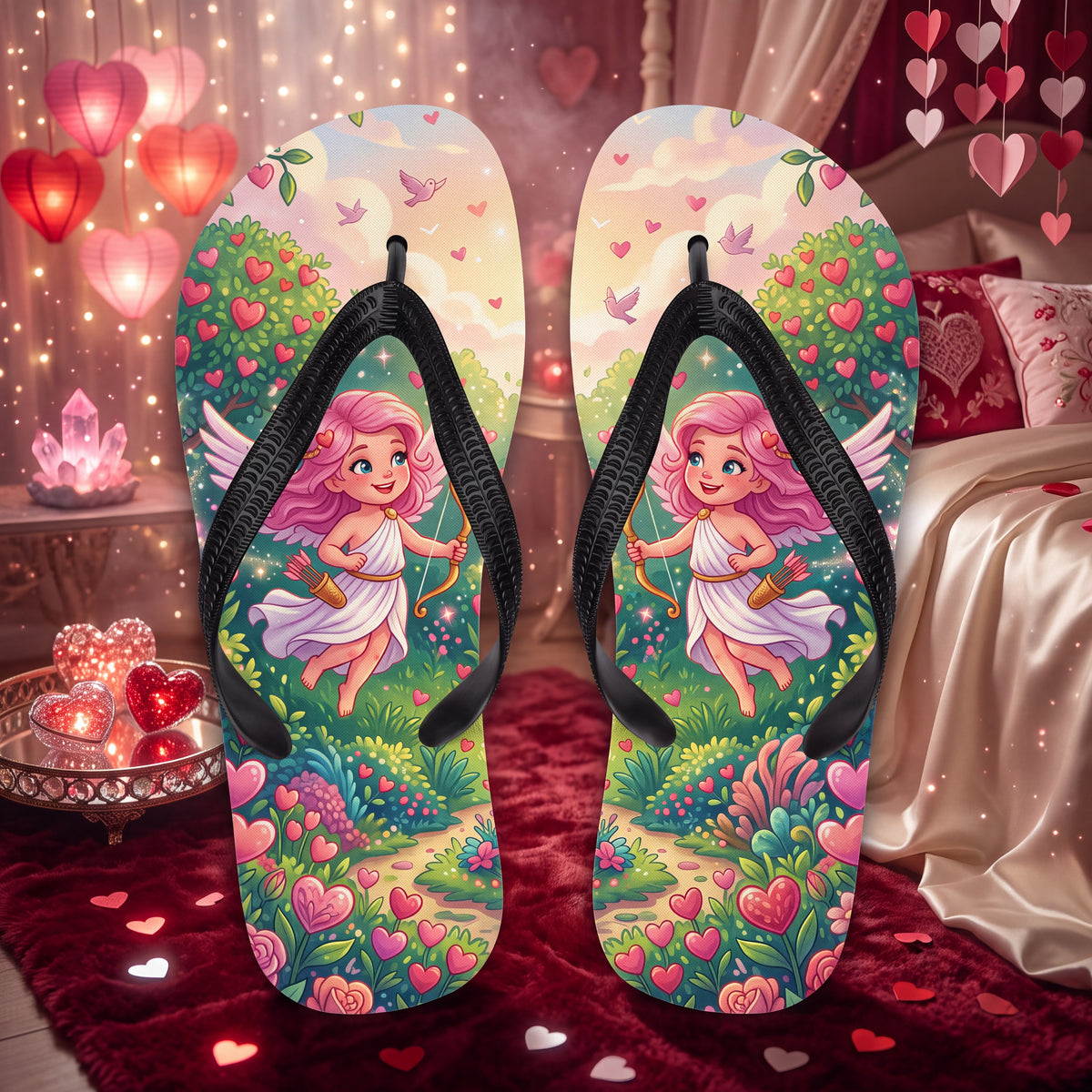 Cupid Girl Flip Flops - Pink Heart Garden Valentine Sandals