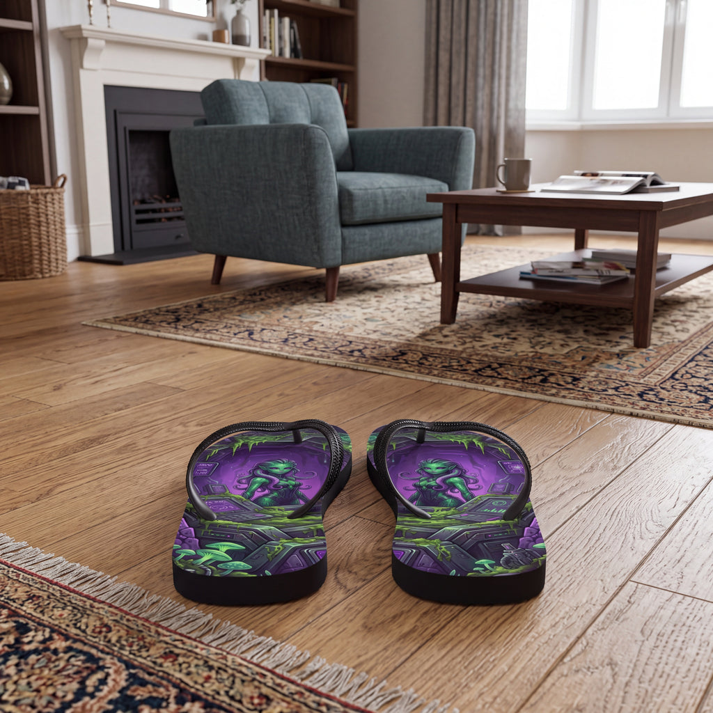 Alien Girl Flip Flops – Green Sci-Fi Laboratory Fantasy Sandals