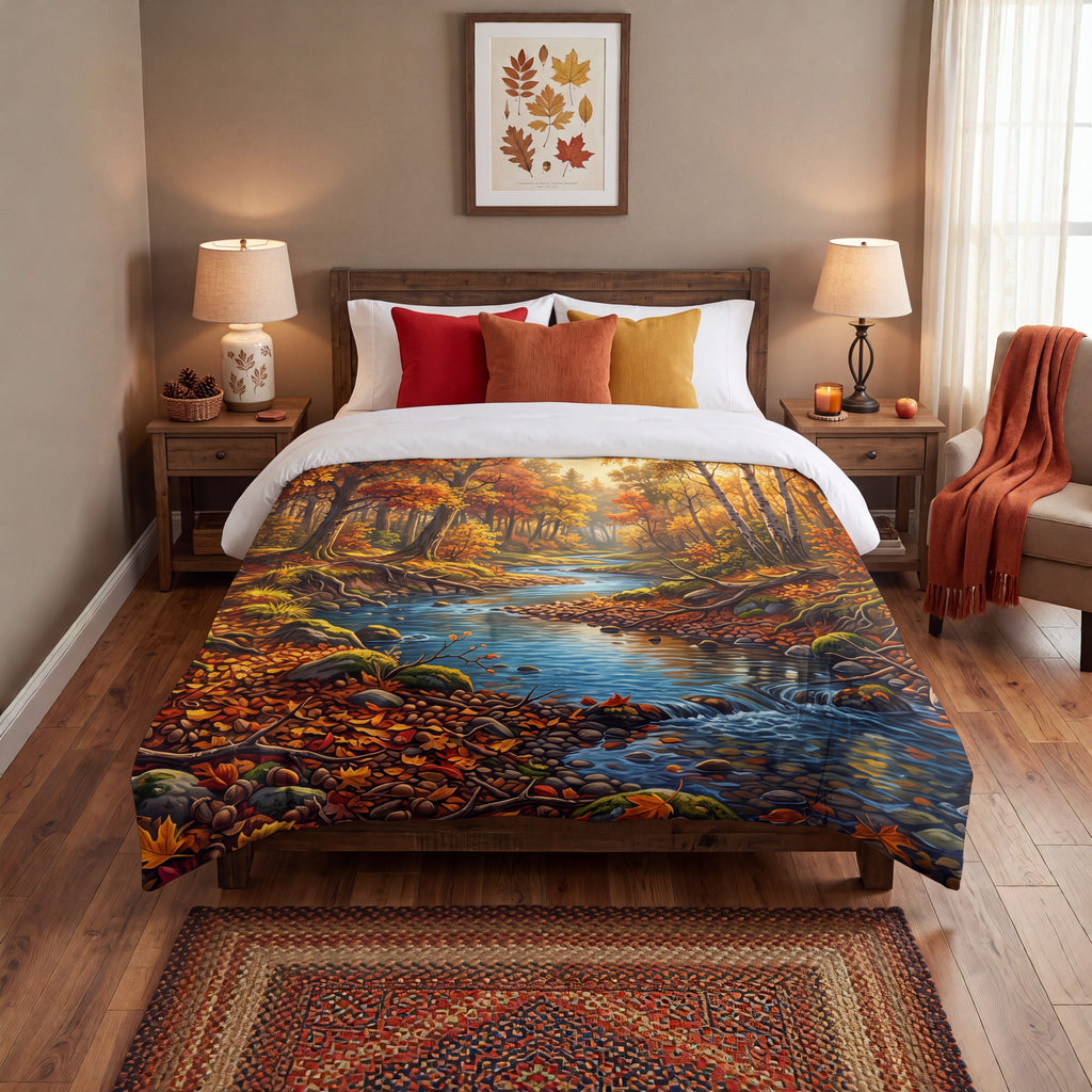 SUBLIMATION Autumn Forest Comforter | Fall Woodland Stream Bedding