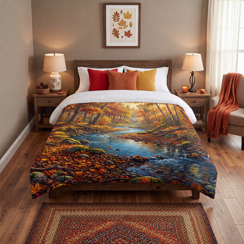 SUBLIMATION Autumn Forest Comforter | Fall Woodland Stream Bedding