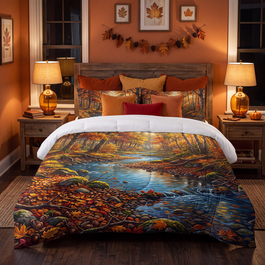 SUBLIMATION Autumn Forest Comforter | Fall Woodland Stream Bedding