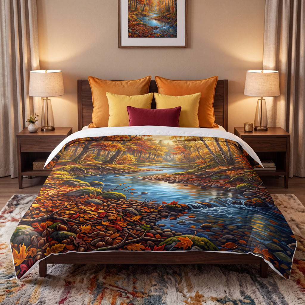 SUBLIMATION Autumn Forest Comforter | Fall Woodland Stream Bedding