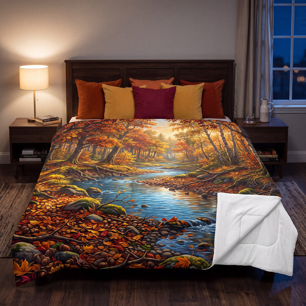 SUBLIMATION Autumn Forest Comforter | Fall Woodland Stream Bedding