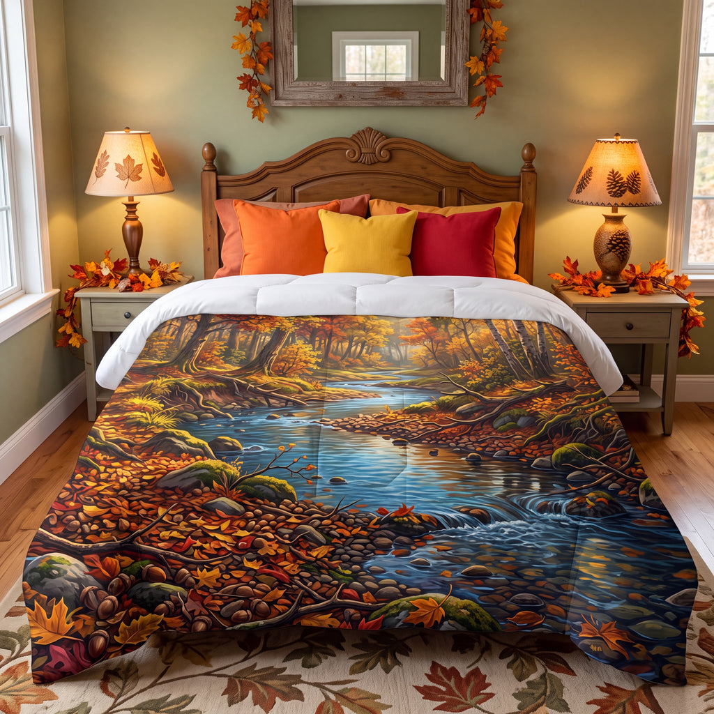 SUBLIMATION Autumn Forest Comforter | Fall Woodland Stream Bedding