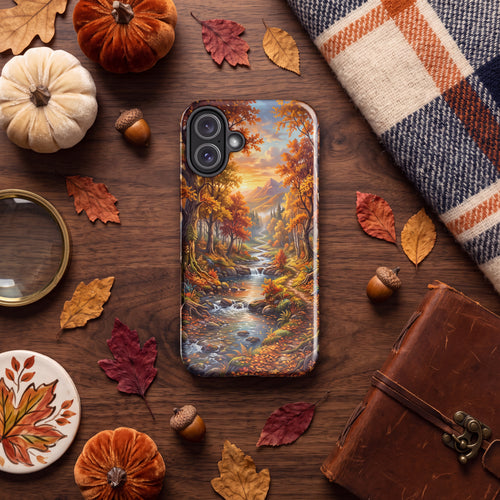 Funda para iPhone con bosque otoñal – Funda protectora con arroyo otoñal