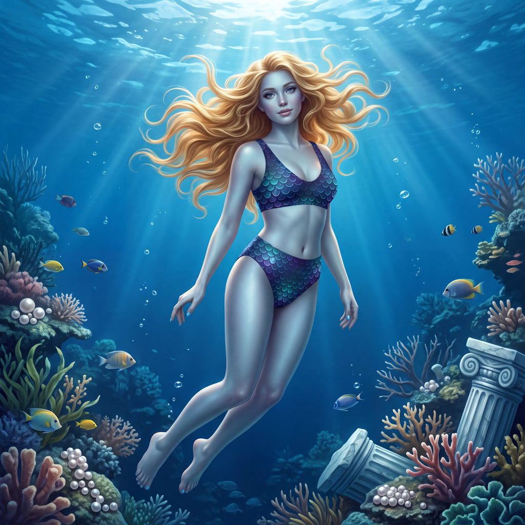 Blue Mermaid Scale High-Waisted Bikini – Teal Fantasy Mermaidcore Swimwear
