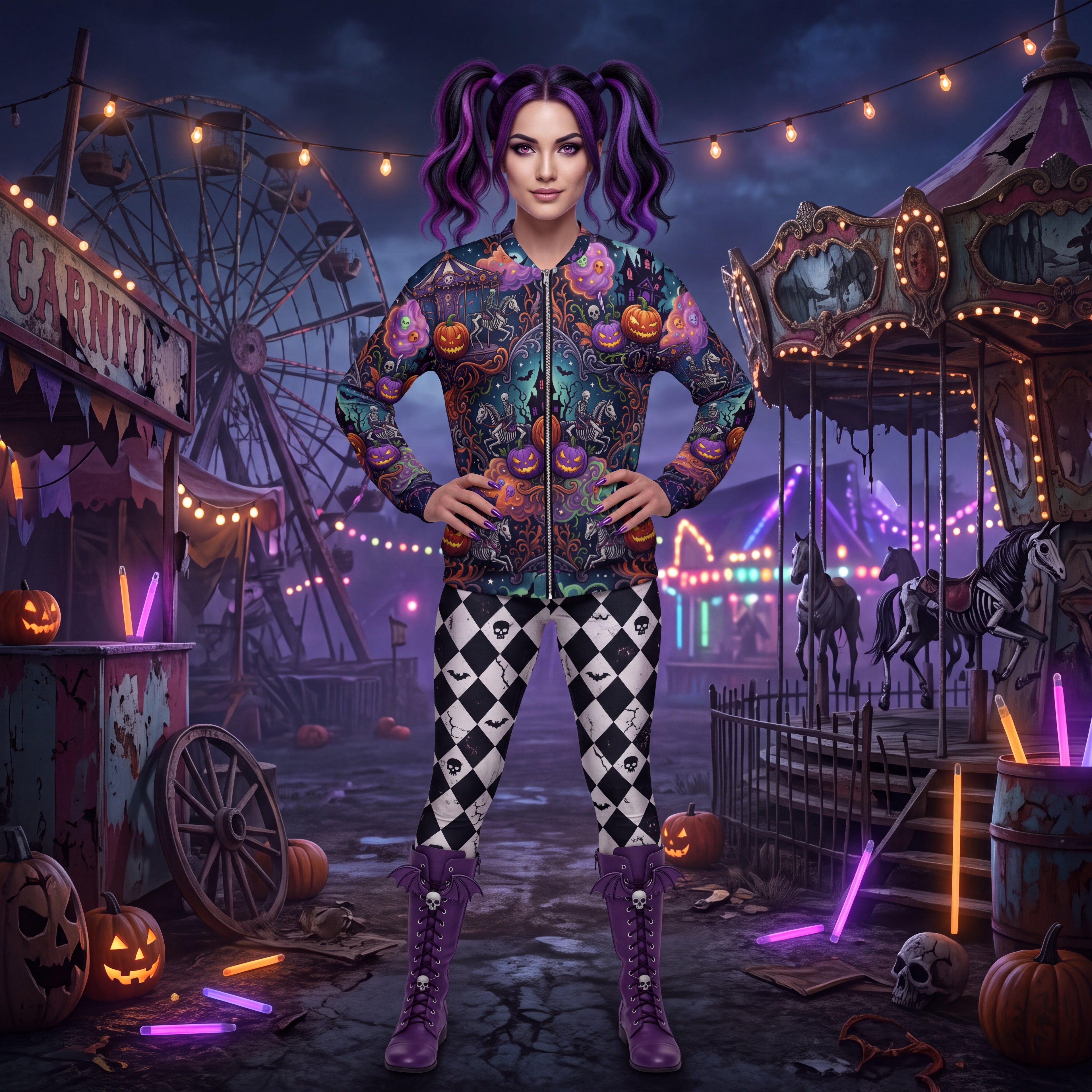 Spooky Carnival Bomber Jacket | Halloween Amusement Park Coat