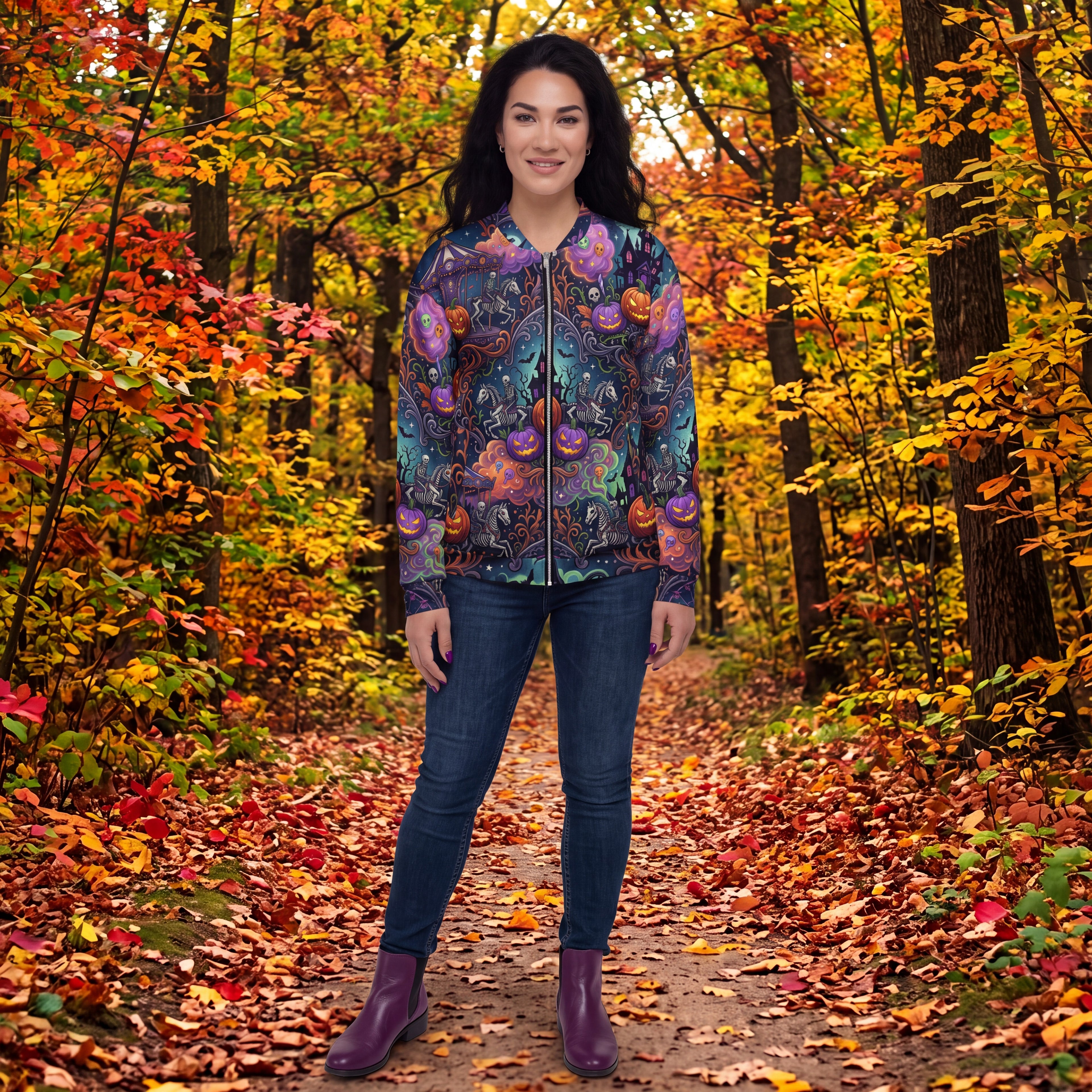 Spooky Carnival Bomber Jacket | Halloween Amusement Park Coat