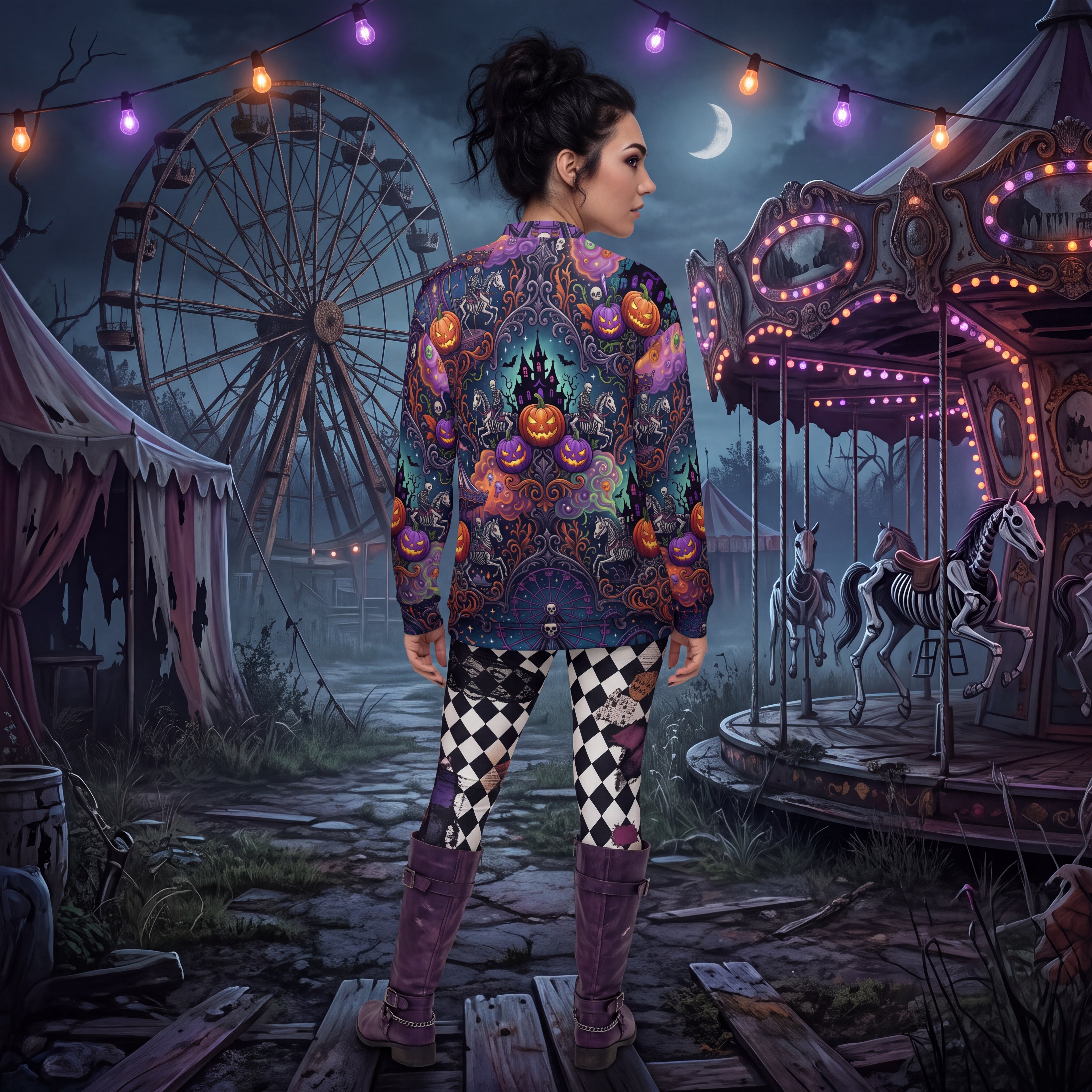 Spooky Carnival Bomber Jacket | Halloween Amusement Park Coat