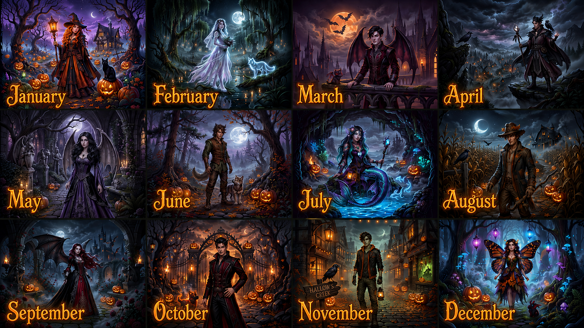 Midnight Monsters Halloween 2027 Wall Calendar – Gothic Fantasy Vampire, Witch, Werewolf & Spooky Monster Art