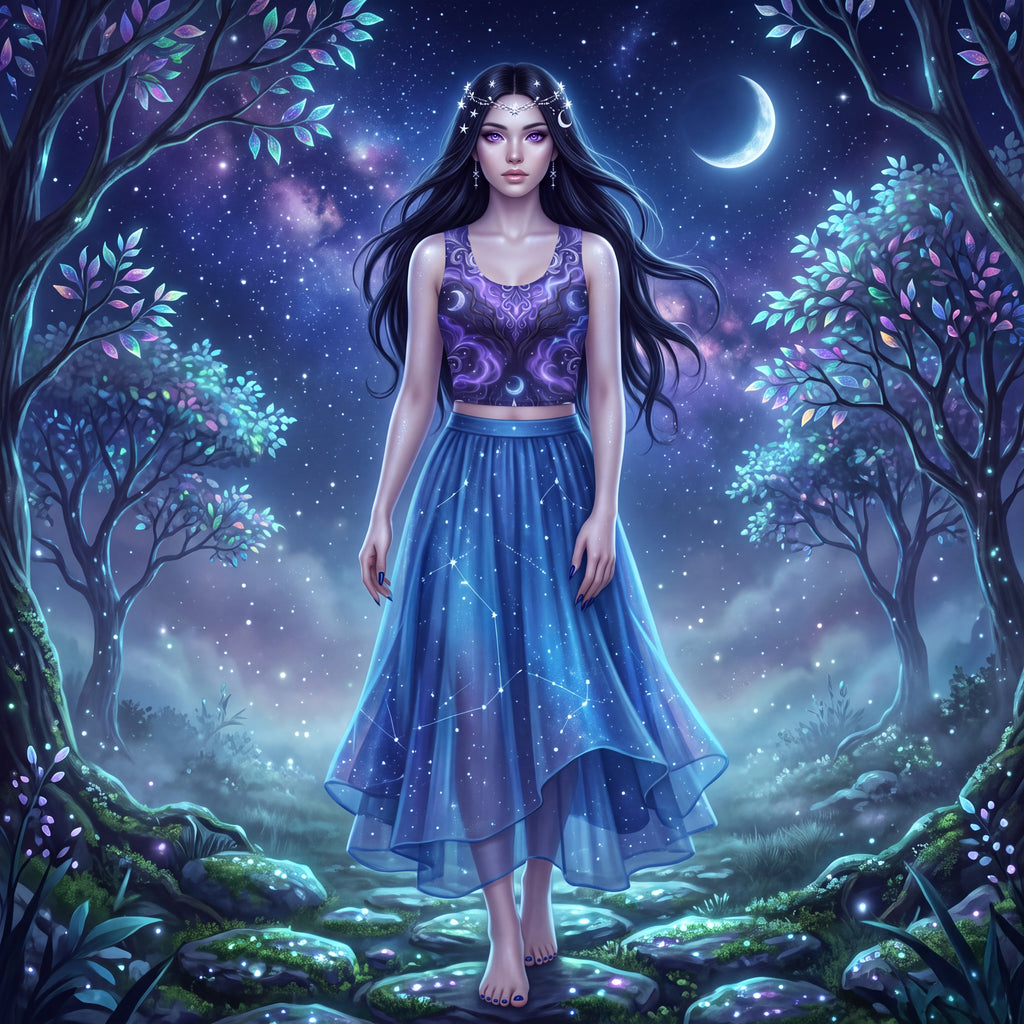 Celestial Moon Crop Top | Purple Gothic Activewear