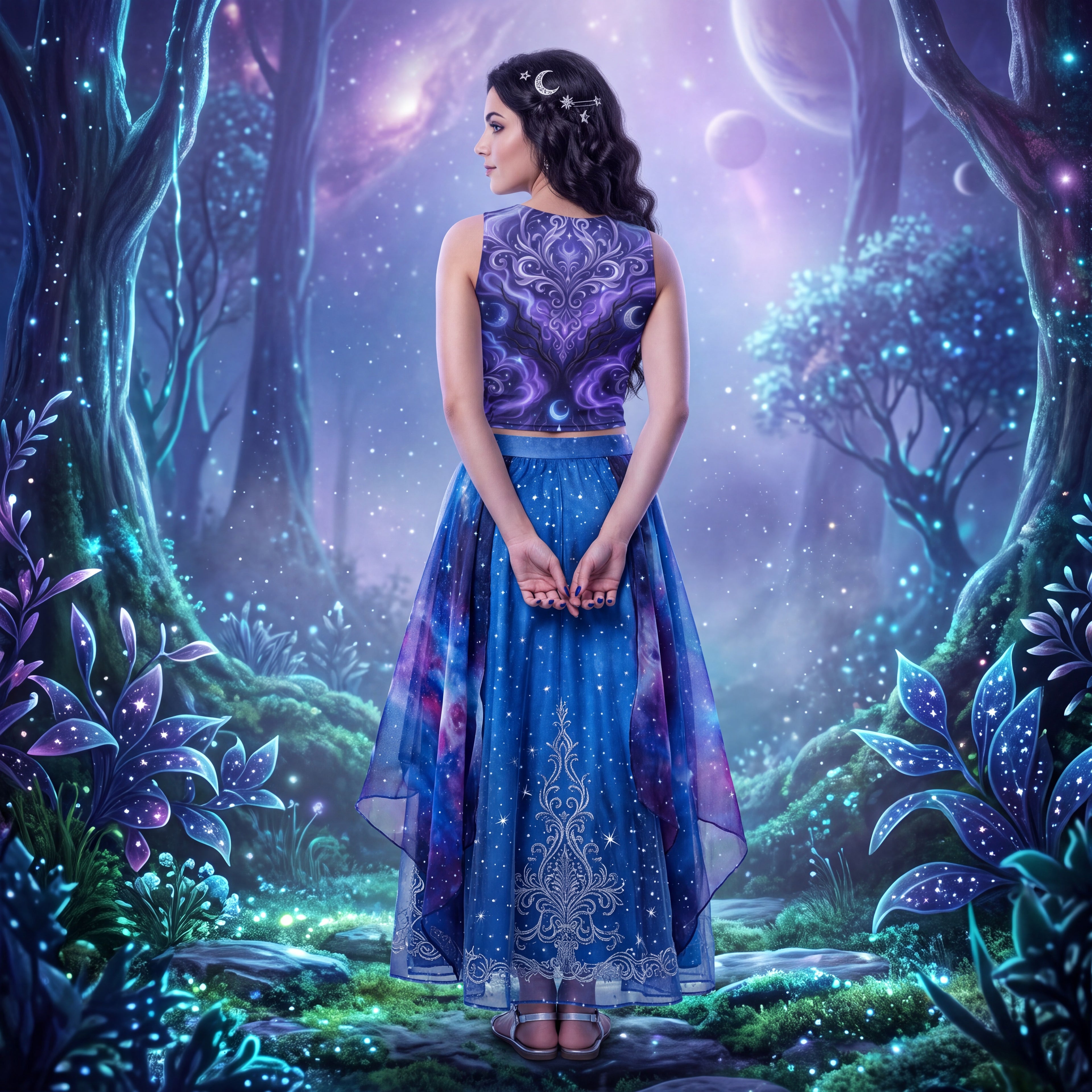 Celestial Moon Crop Top | Purple Gothic Activewear
