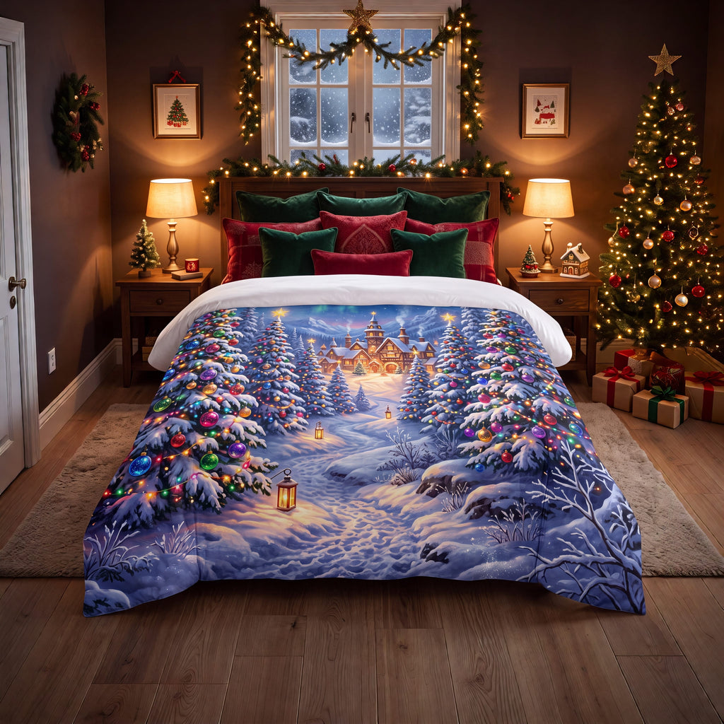 SUBLIMATION Christmas Forest Comforter | Snowy Holiday Village Bedding