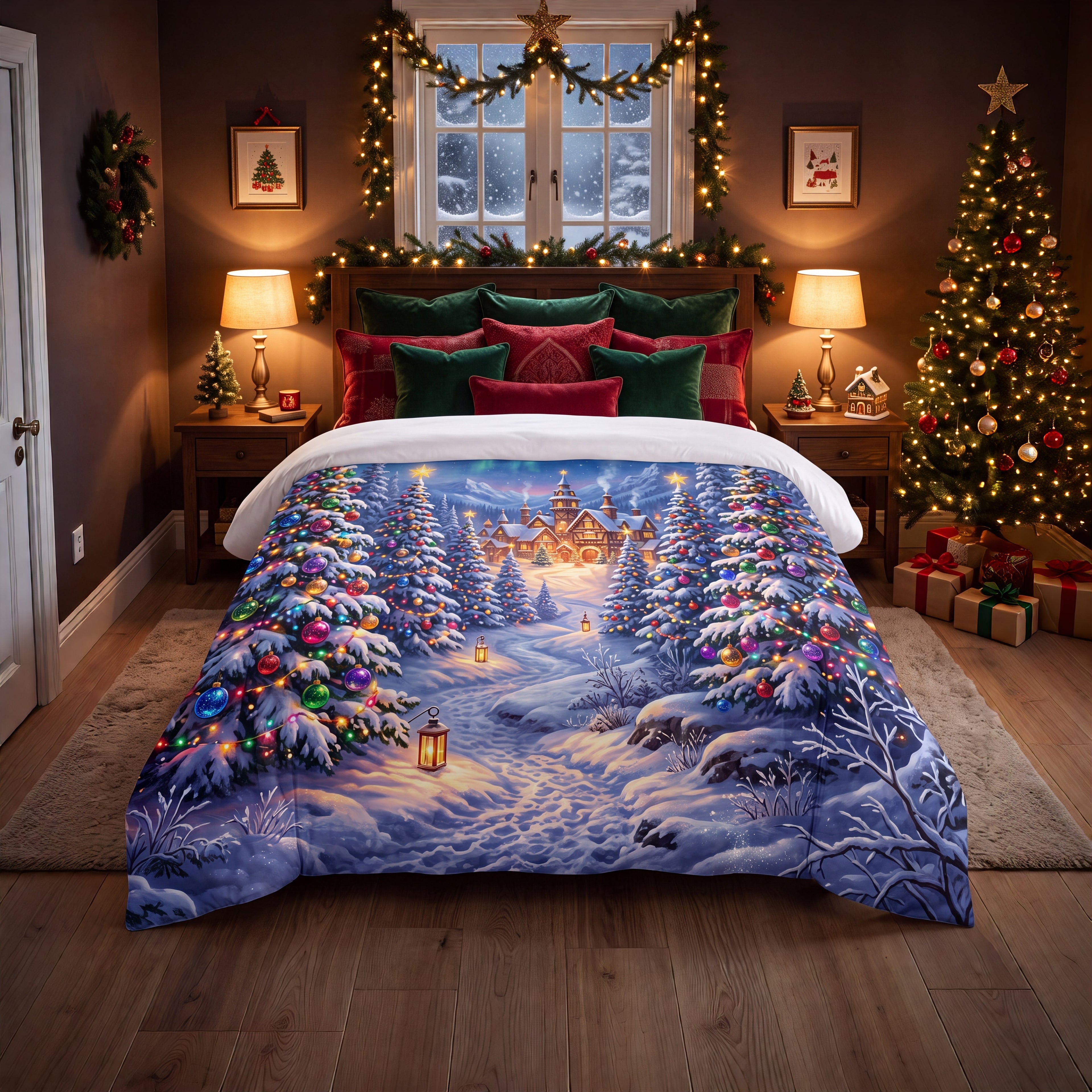Christmas Forest Comforter | Snowy Holiday Village Bedding