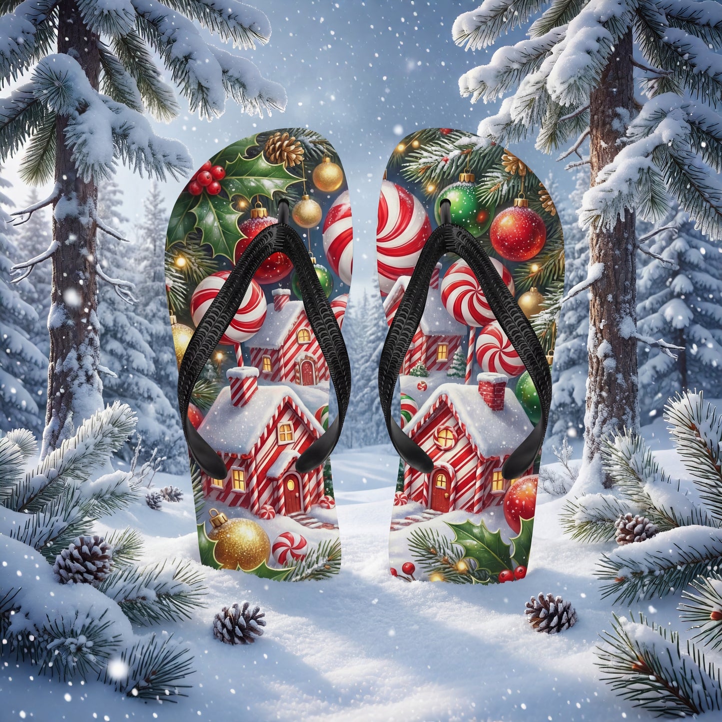 Christmas Village Flip Flops | Festive Holiday Footwear