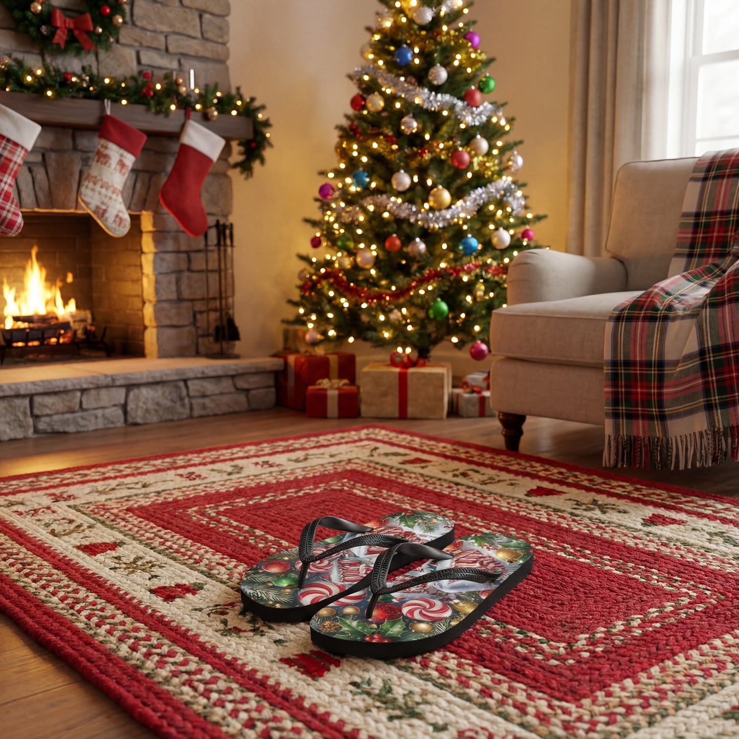 Christmas Village Flip Flops | Festive Holiday Footwear