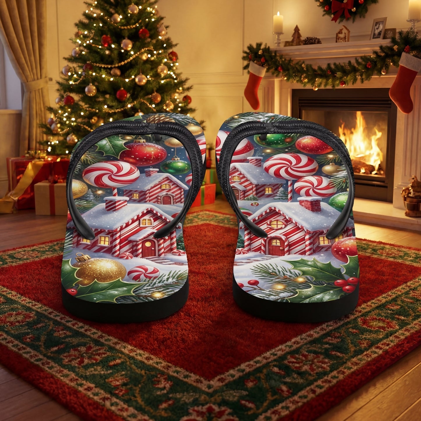 Christmas Village Flip Flops | Festive Holiday Footwear