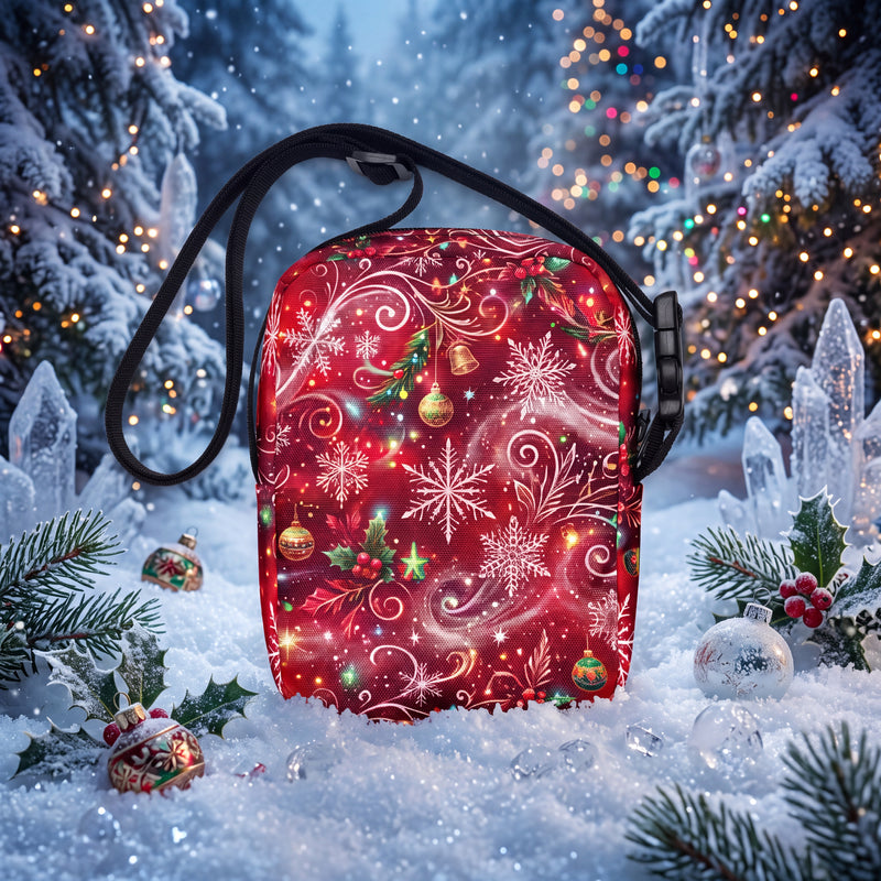 Christmas Ornament Utility Crossbody Bag – Red Holiday Swirl Print