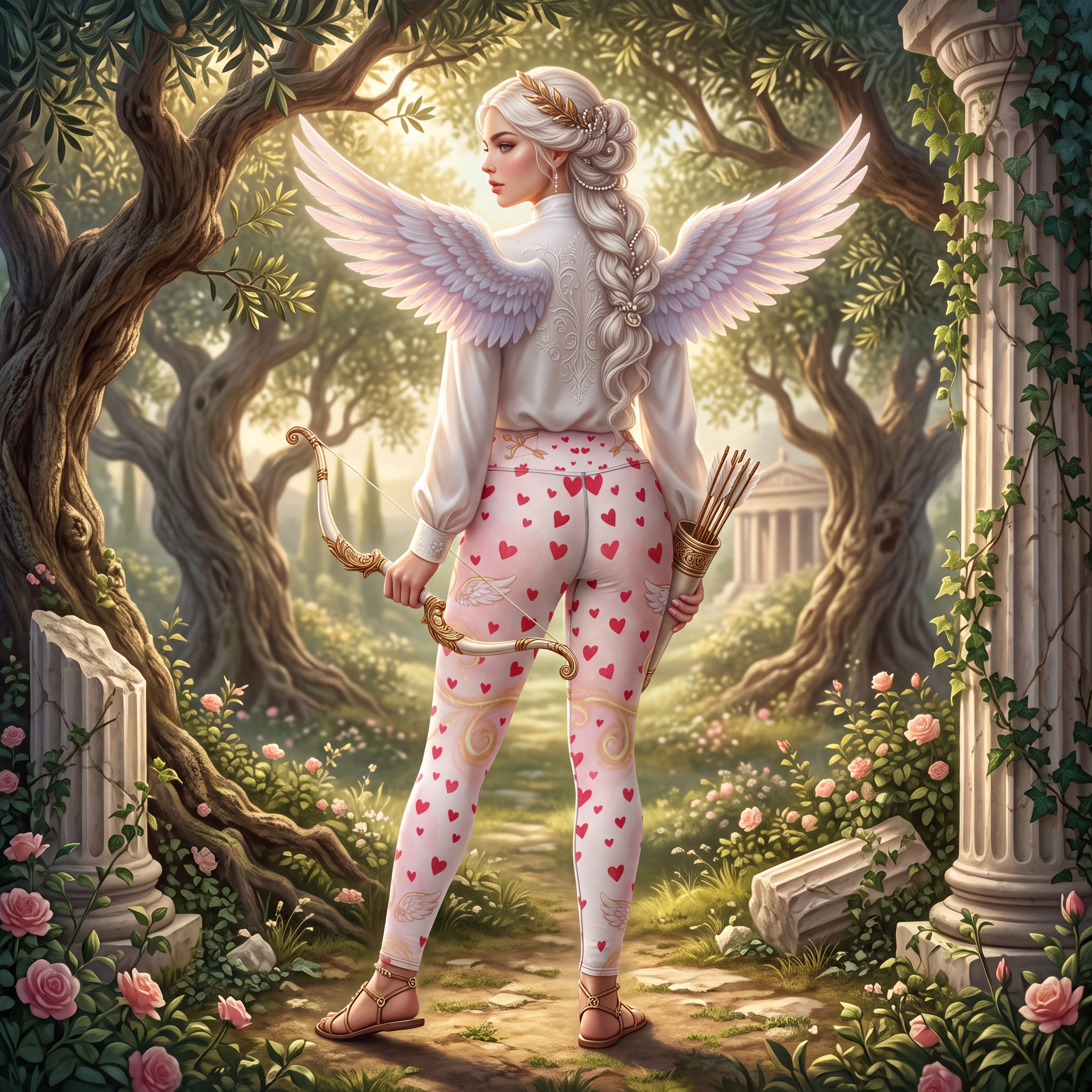 Cupid Heart Leggings – Pink Valentine Angel Wings & Hearts