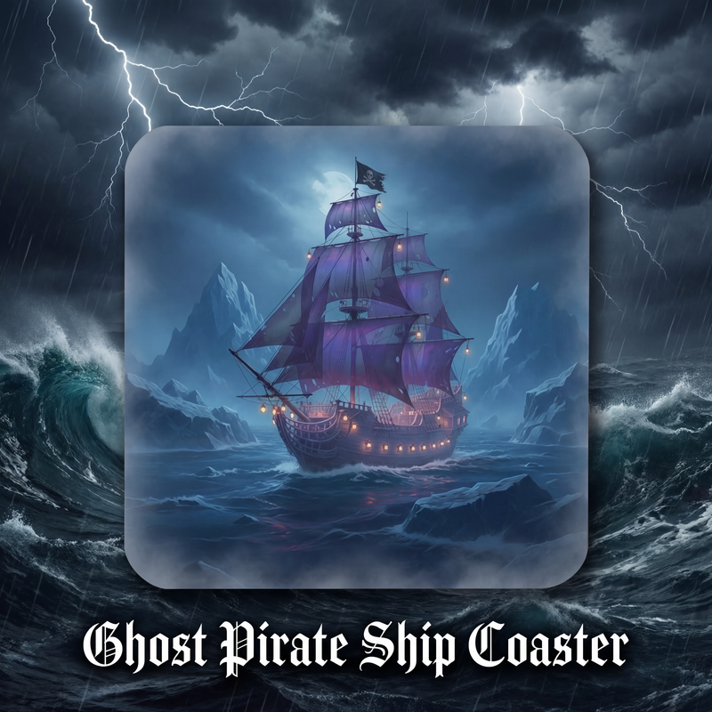 Ghost Pirate Ship Coaster | Purple Sails & Frozen Seas