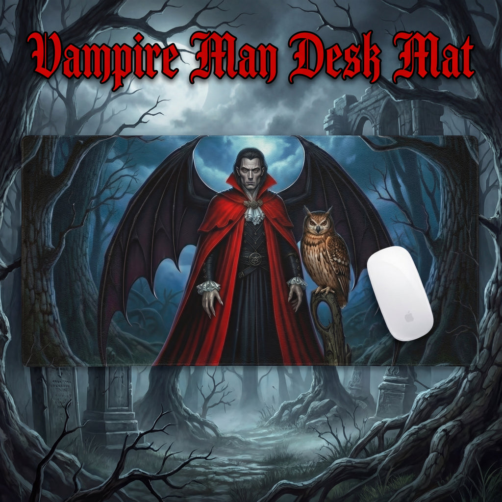 Crimson Vampire Lord Gaming Mouse Pad | Gothic Moonlit Desk Mat