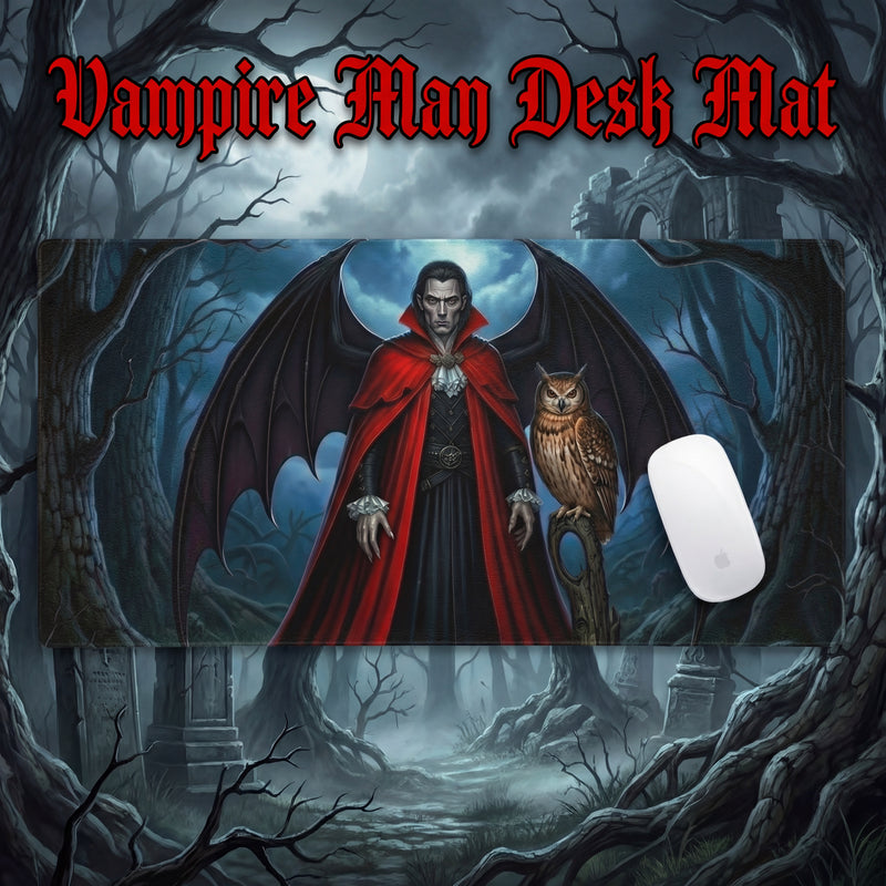 Crimson Vampire Lord Gaming Mouse Pad | Gothic Moonlit Desk Mat