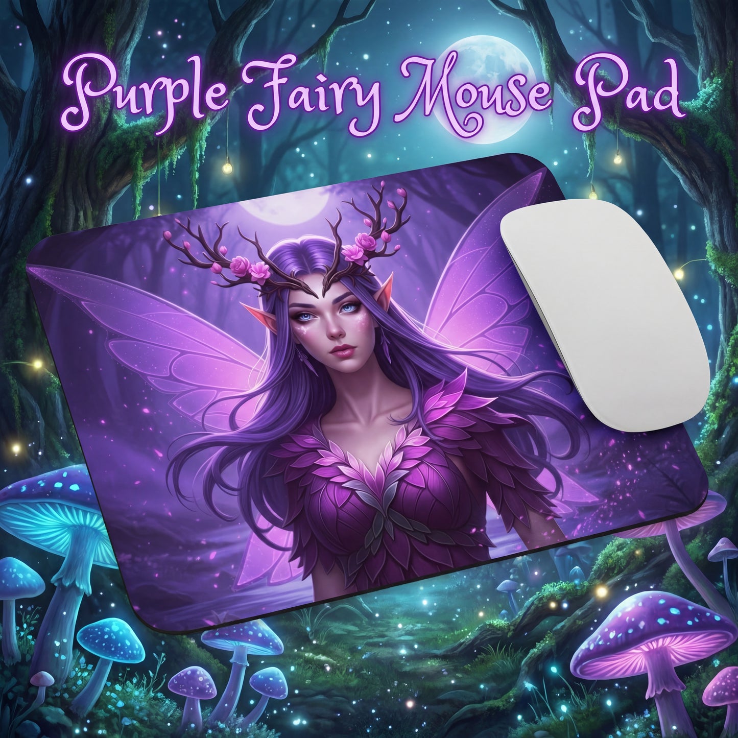 Moonlit Amethyst Fairy Mouse Pad | Purple Fairycore Desk Accessory