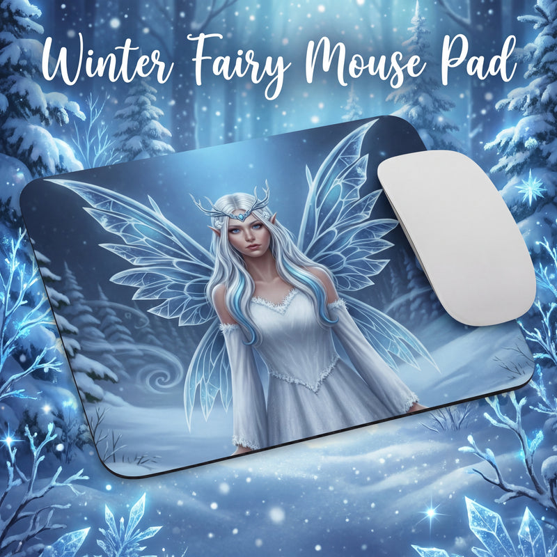 Winter Fairy Mouse Pad | Ice Fantasy Desk Accessory | Snowy Enchanted Forest Art