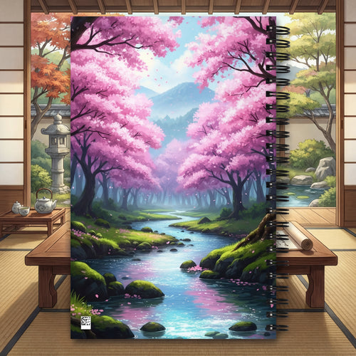 Kitsune Girl Spiral Notebook | Sakura Fox Spirit Journal | Dotted Pages